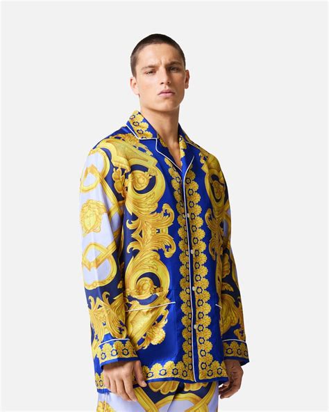 versace barocco 660|Barocco 660 Silk Pajama Top Blue,Gold .